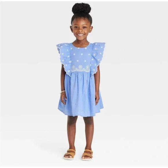Cat & Jack Toddler Girls Flutter Sleeve Floral Dress - Blue 2t - Picture 3 of 5